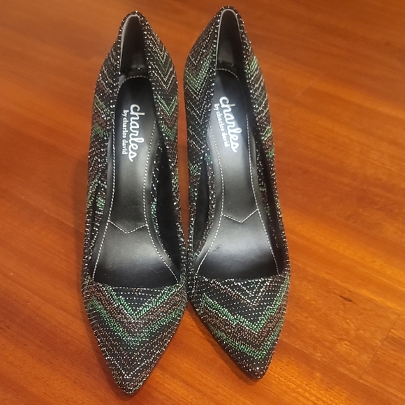 Charles By Charles David Shoes - Charles by Charles David Black and Green Chevron Heels